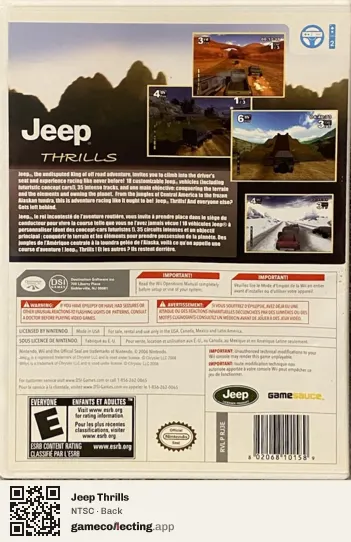 Jeep Thrills Nintendo Wii, NTSC box back