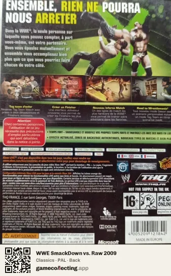 WWE SmackDown vs. Raw 2009 Xbox 360, PAL box back