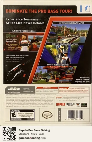 Rapala Pro Bass Fishing Nintendo Wii, NTSC box back