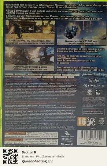 Section 8 Xbox 360, Germany box back