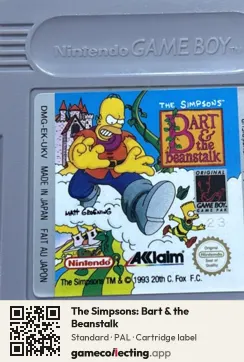 The Simpsons: Bart & the Beanstalk Game Boy, PAL cartridge label