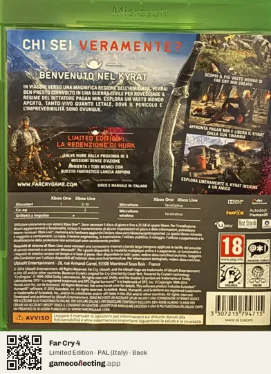 Far Cry 4 Xbox One, Italy box back