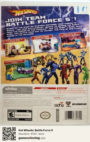 Hot Wheels: Battle Force 5 Nintendo Wii, NTSC box back