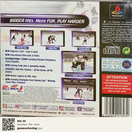 NHL 99 PlayStation, PAL box back
