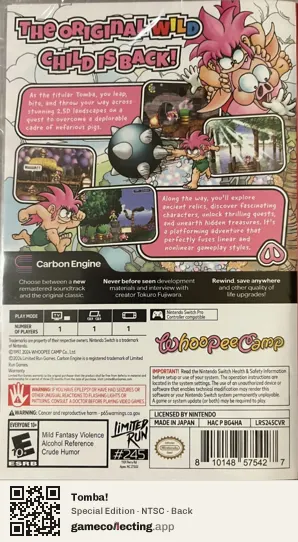 Tomba! Nintendo Switch, NTSC box back