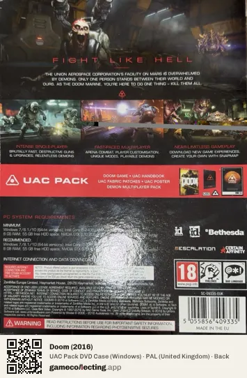 Doom (2016) Computer, United Kingdom box back