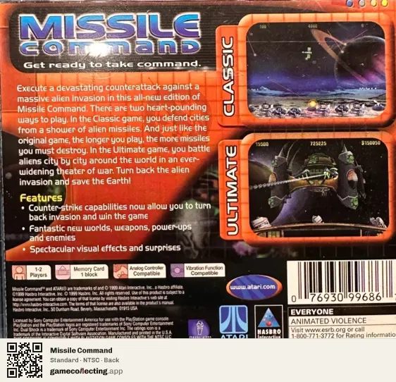 Missile Command PlayStation, NTSC box back