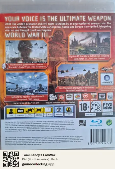 Tom Clancy's EndWar PlayStation 3, North America box back