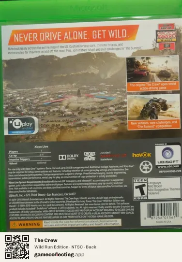 The Crew Xbox One, NTSC box back