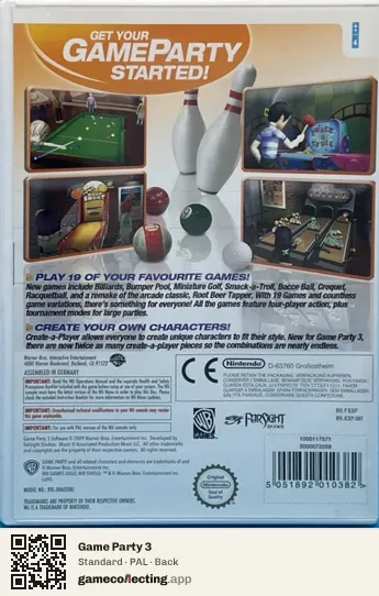 Game Party 3 Nintendo Wii, PAL box back