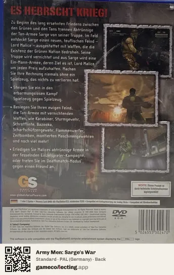 Army Men: Sarge's War PlayStation 2, Germany box back