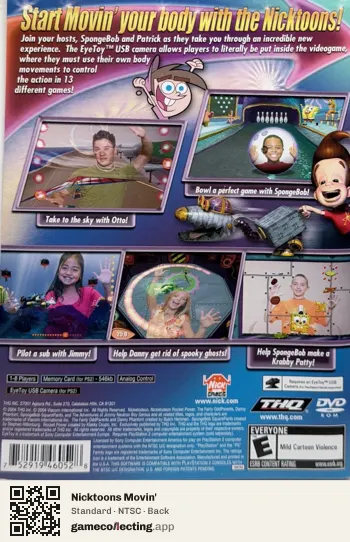 Nicktoons Movin' PlayStation 2, NTSC box back