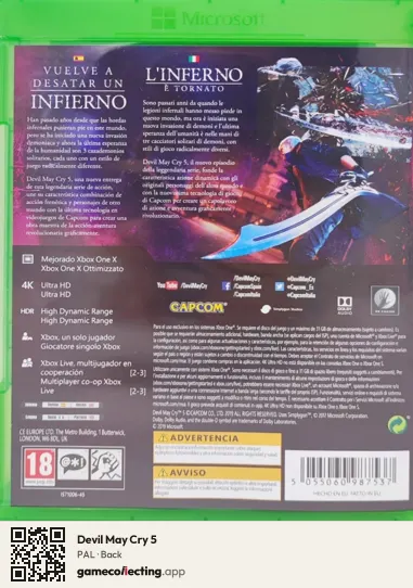 Devil May Cry 5 Xbox One, PAL box back