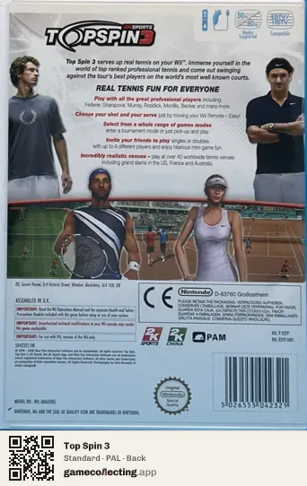 Top Spin 3 Nintendo Wii, PAL box back