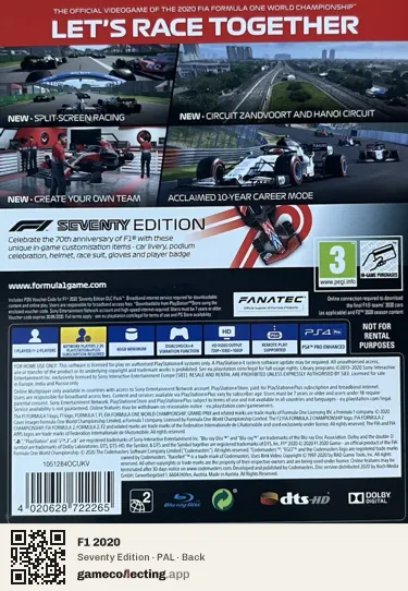F1 2020 PlayStation 4, PAL box back