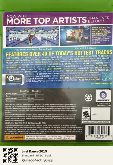 Just Dance 2015 Xbox One, NTSC box back