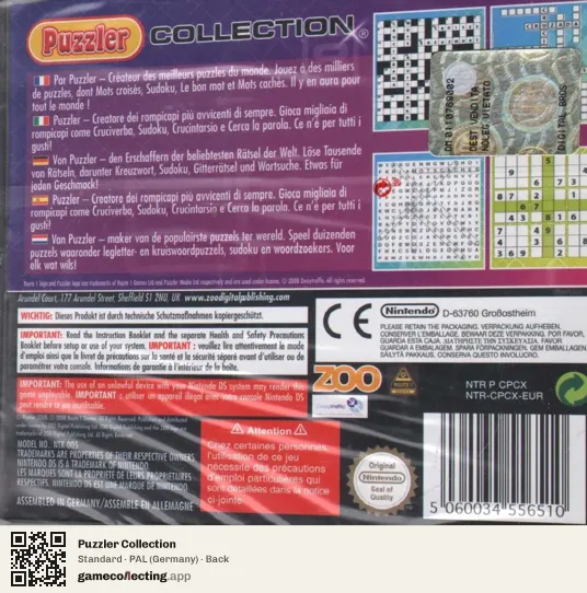 Puzzler Collection Nintendo DS, Germany box back