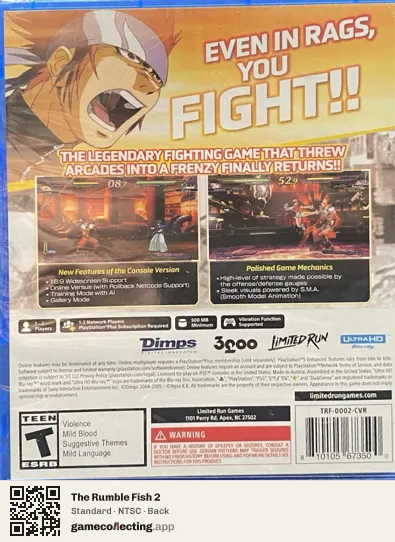The Rumble Fish 2 PlayStation 5, NTSC box back