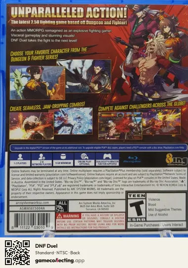 DNF Duel PlayStation 4, NTSC box back