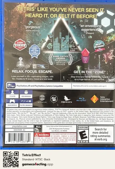 Tetris Effect PlayStation 4, NTSC box back