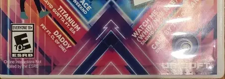 Just Dance 2017, the ESRB box on its front