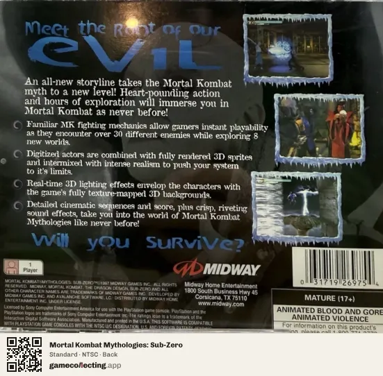 Mortal Kombat Mythologies: Sub-Zero PlayStation, NTSC box back