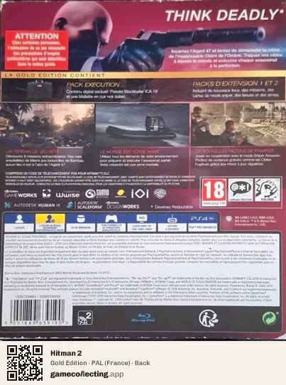 Hitman 2 PlayStation 4, France box back