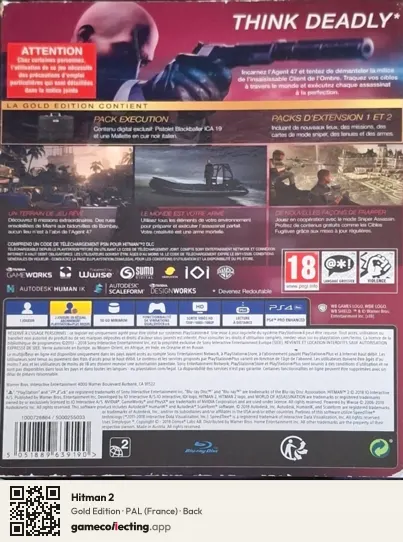Hitman 2 PlayStation 4, France box back