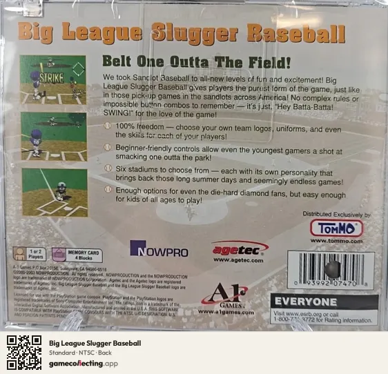 Big League Slugger Baseball PlayStation, NTSC box back