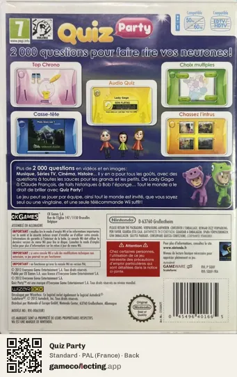 Quiz Party Nintendo Wii, France box back