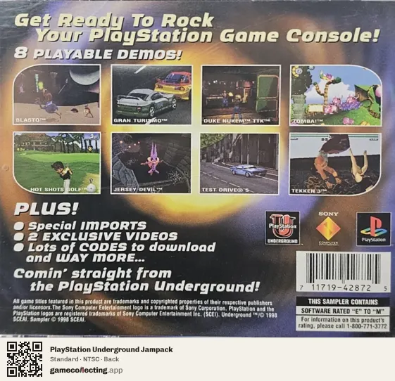 PlayStation Underground Jampack PlayStation, NTSC box back