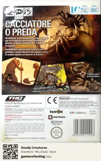 Deadly Creatures Nintendo Wii, Italy box back