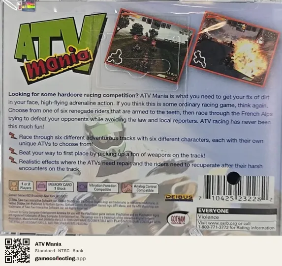 ATV Mania PlayStation, NTSC box back
