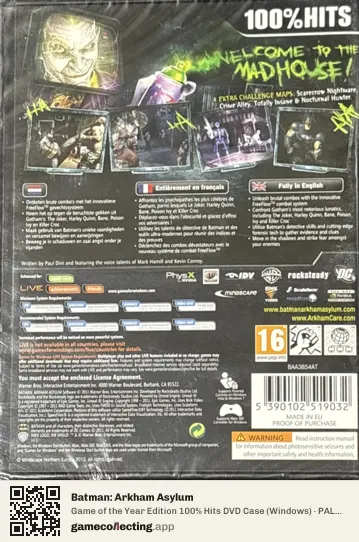 Batman: Arkham Asylum Computer, PAL box back