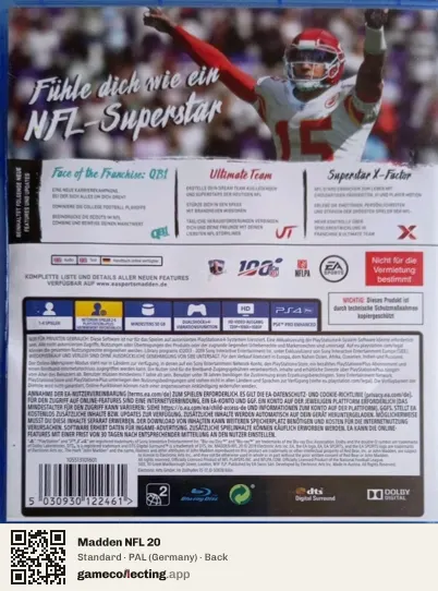 Madden NFL 20 PlayStation 4, Germany box back