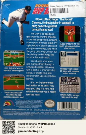 Roger Clemens' MVP Baseball Nintendo Entertainment System, NTSC box back