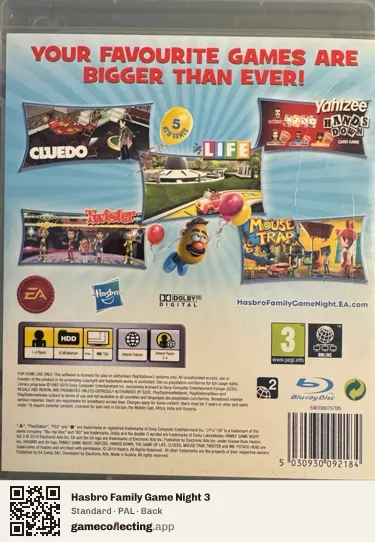 Hasbro Family Game Night 3 PlayStation 3, PAL box back