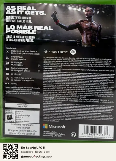 EA Sports UFC 5 Xbox Series X, NTSC box back