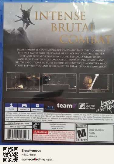 Blasphemous PlayStation 4, NTSC box back