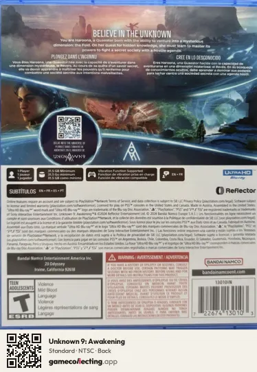 Unknown 9: Awakening PlayStation 5, NTSC box back