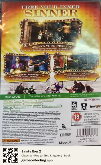 Saints Row 2 Xbox 360, United Kingdom box back