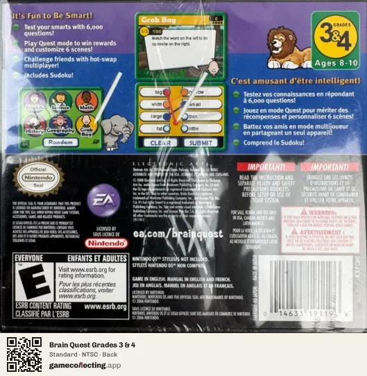 Brain Quest Grades 3 & 4 Nintendo DS, NTSC box back