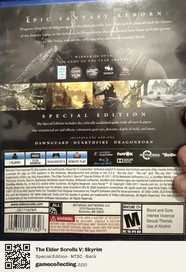 The Elder Scrolls V: Skyrim PlayStation 4, NTSC box back