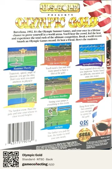Olympic Gold Sega Mega Drive / Genesis, NTSC box back