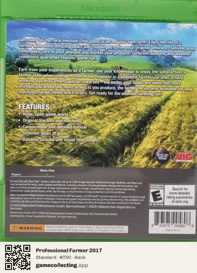 Professional Farmer 2017 Xbox One, NTSC box back