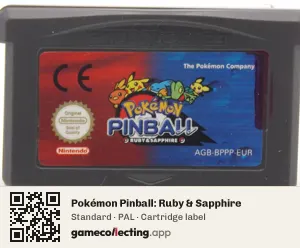 Pokémon Pinball: Ruby & Sapphire Game Boy Advance, PAL cartridge label