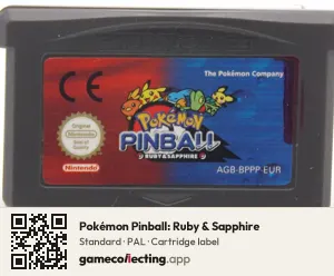 Pokémon Pinball: Ruby & Sapphire Game Boy Advance, PAL cartridge label