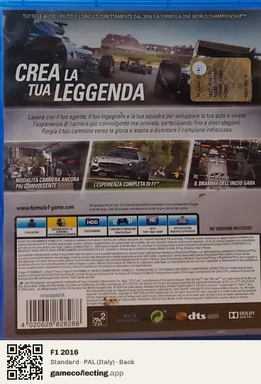 F1 2016 PlayStation 4, Italy box back