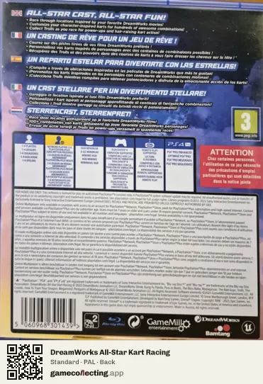 DreamWorks All-Star Kart Racing PlayStation 4, PAL box back