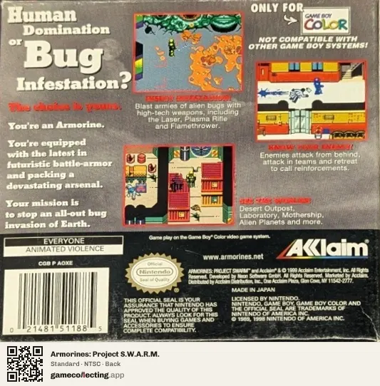 Armorines: Project S.W.A.R.M. Game Boy Color, NTSC box back